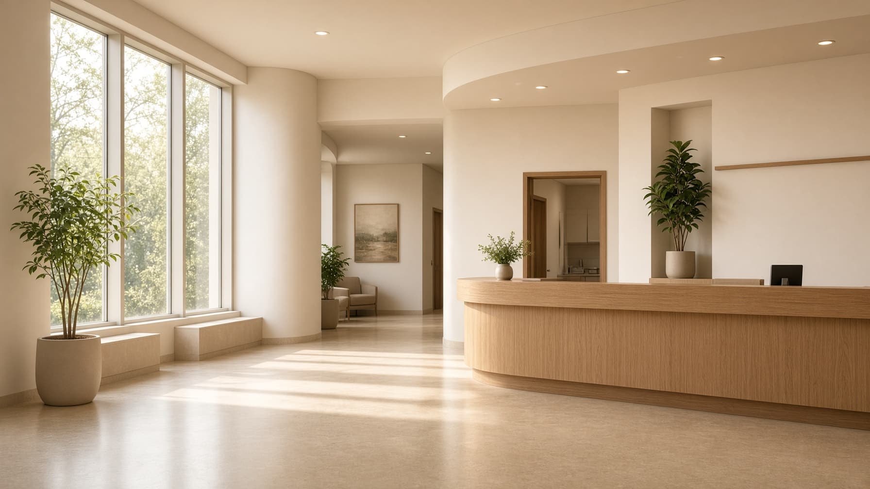 Eastern Ryse hospital lobby in warm morning light